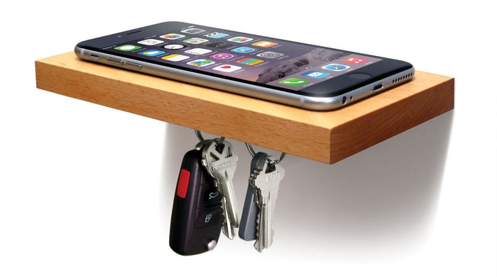 PLANK Wooden Floating Shelf with a Magnetic Underside for Mobile & Keys Storage